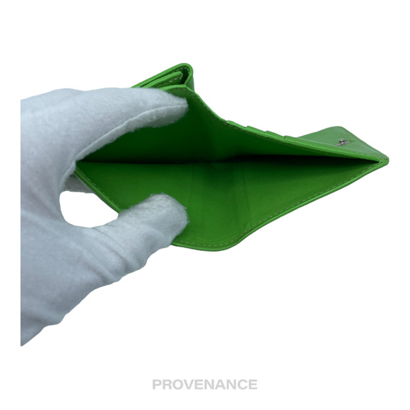 🔴 Balenciaga Logo Print Bifold Wallet - Green Leather - Picture 8 of 9